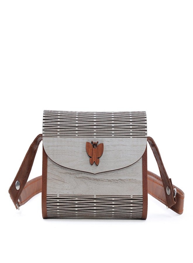 GSTORE Wooden Purse Ladies Stylish with Clutch Purse Wedding Party Tourist Cross Belt7 X 4 Inch | White & Brown - Image 1